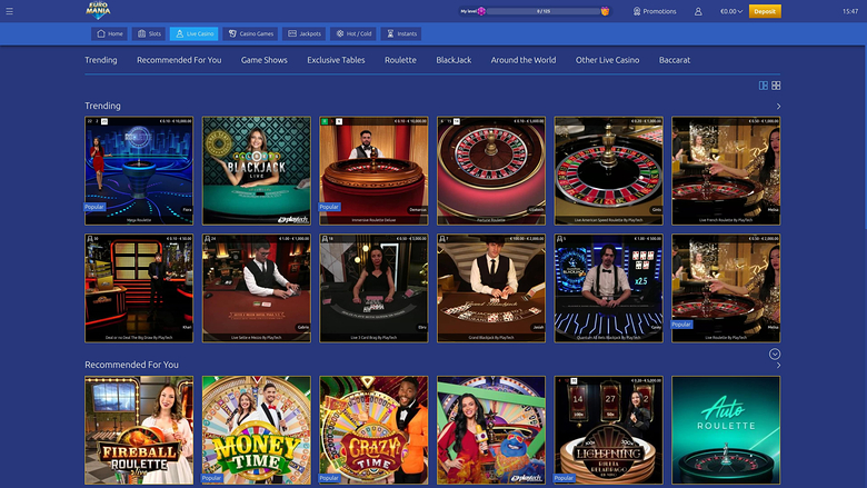 EuroMania Casino — Live dealer lobby