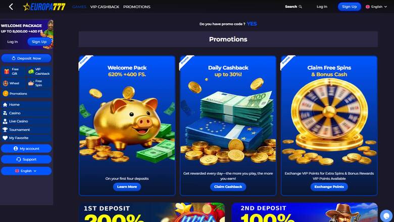 Europa777 Casino — Promotions page