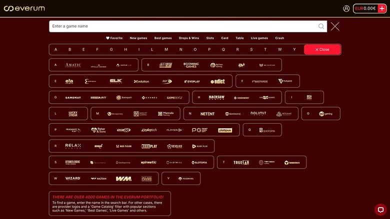 Everum Casino — Games by studio