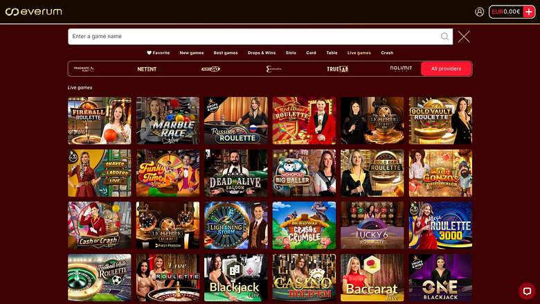 Everum Casino — Live dealer lobby