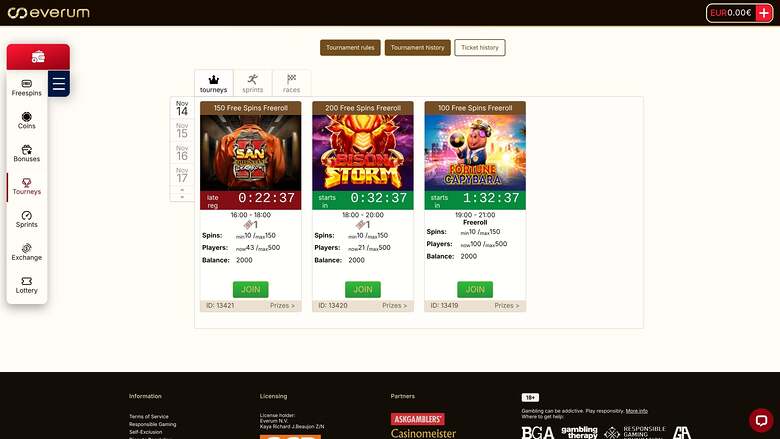Everum Casino — Tourneys