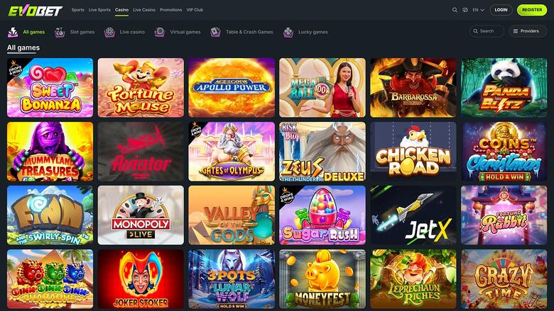 Evobet Casino — Games lobby