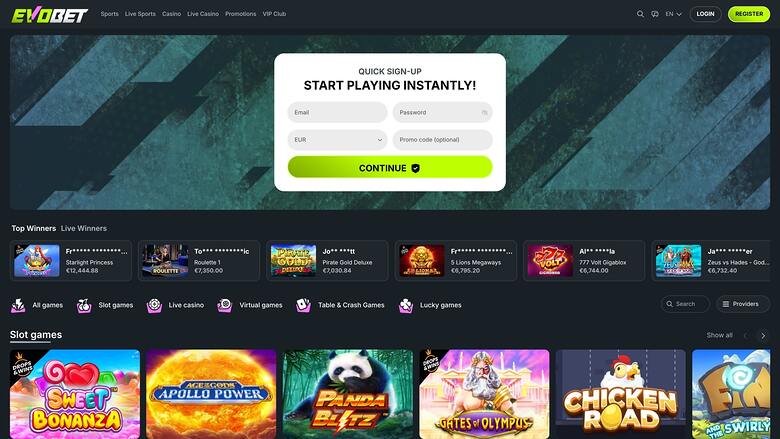 Evobet Casino — Homepage