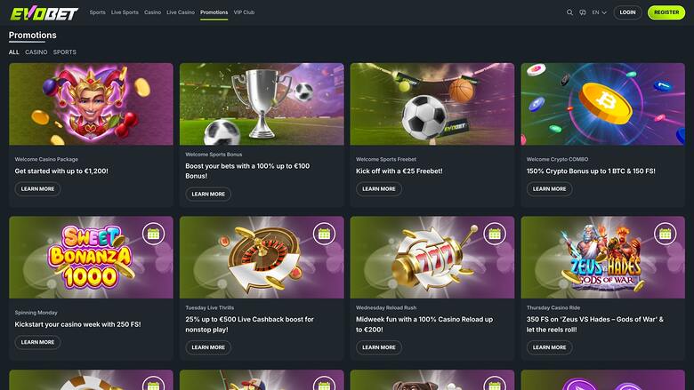 Evobet Casino — Promotions page