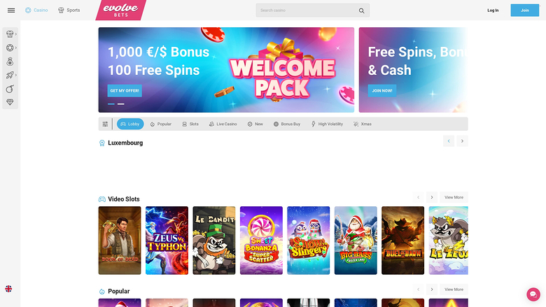 Evolve Casino — Games lobby