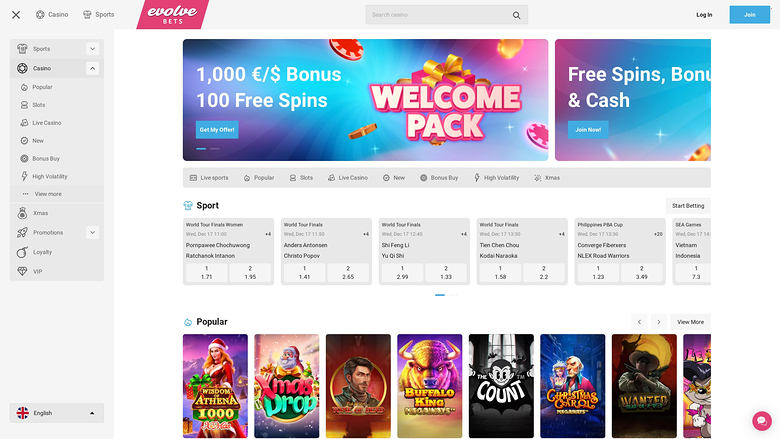 Evolve Casino — Homepage