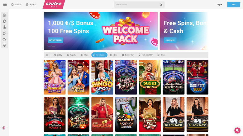 Evolve Casino — Live dealer lobby
