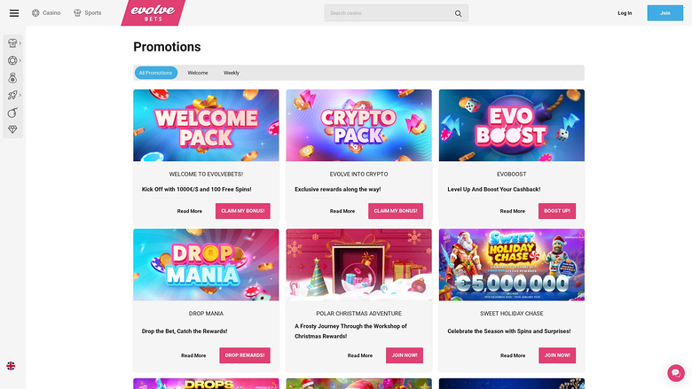 Evolve Casino — Promotions page