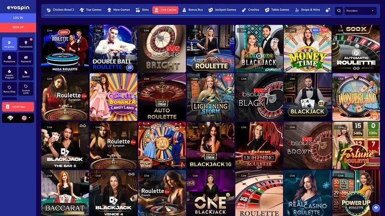EvoSpin Casino — Live dealer lobby