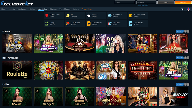 Exclusive Bet Casino — Live dealer lobby