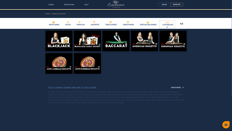 Exclusive Casino — Live dealer lobby