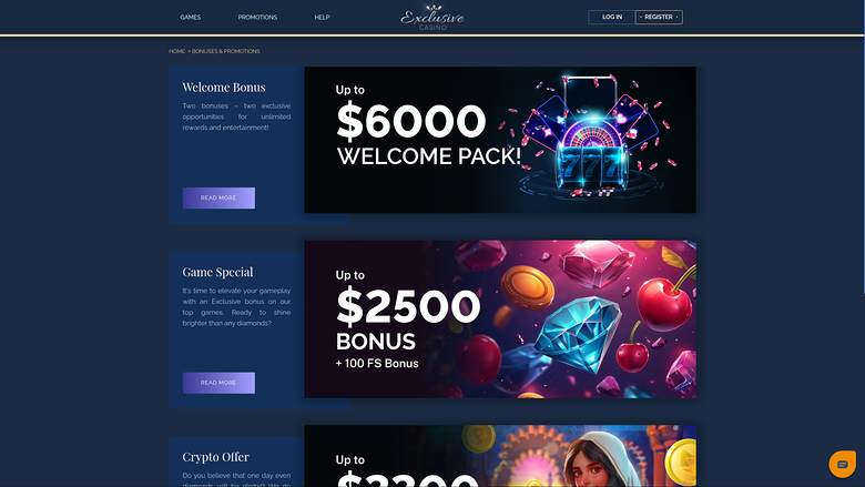 Exclusive Casino — Promotions page