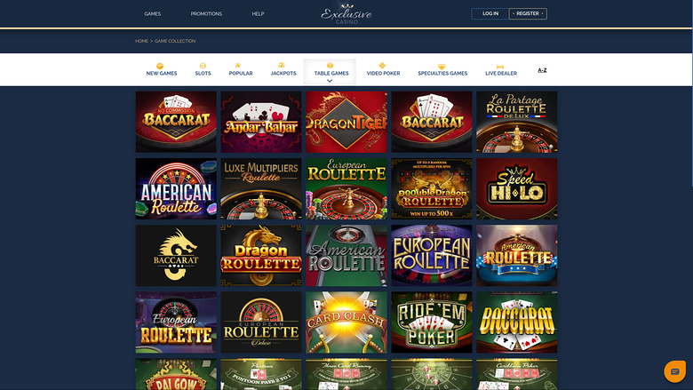Exclusive Casino — Games lobby