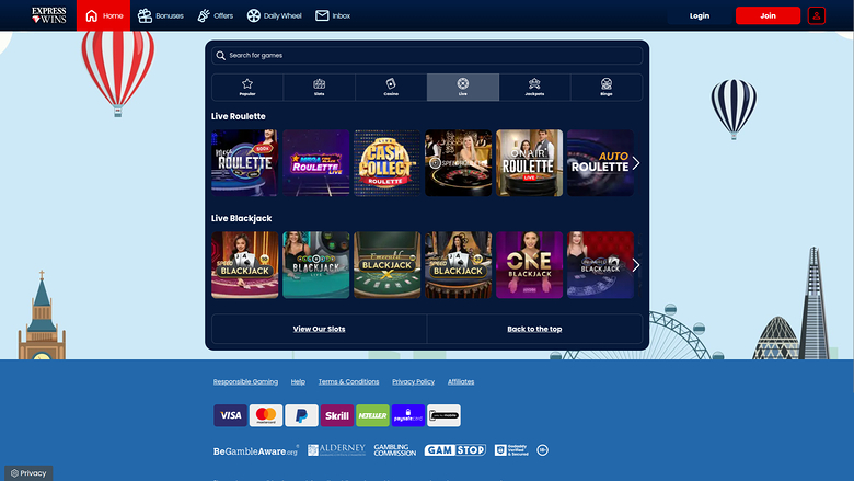 Express Wins — Live dealer lobby