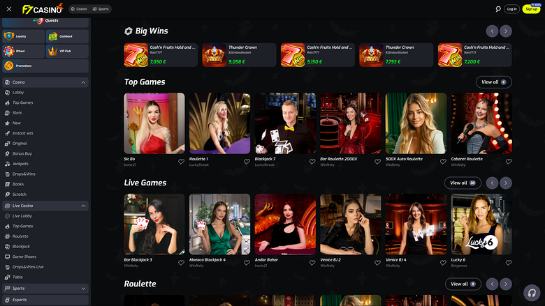 F7 Casino — Live dealer lobby