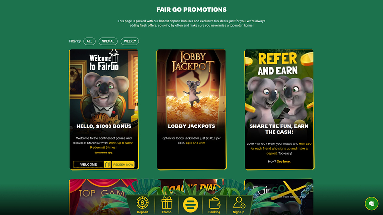 Fair Go Casino — Promotions page