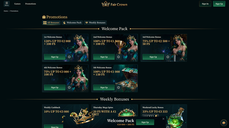 FairCrown Casino — Promotions page