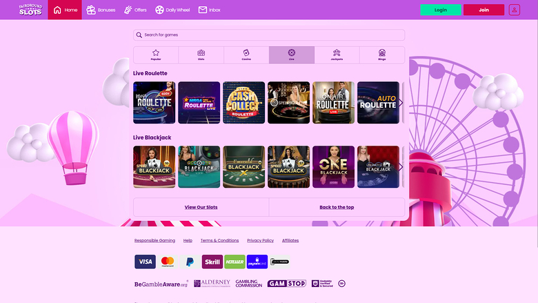 Fairground Slots Casino — Live dealer lobby