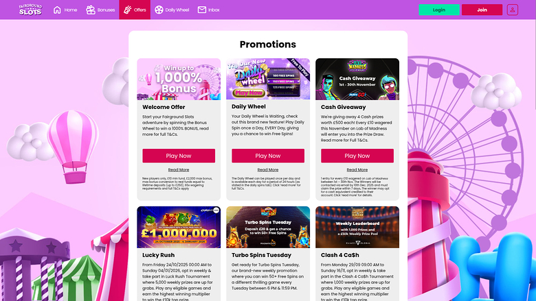 Fairground Slots Casino — Promotions page