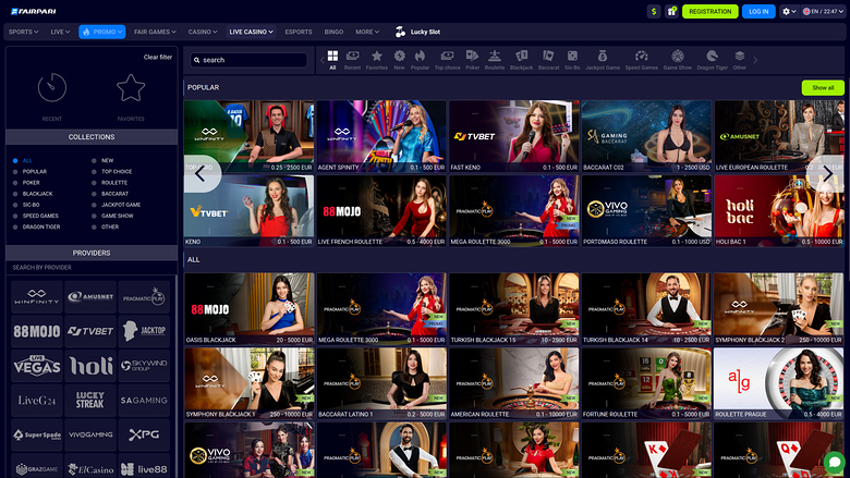 FairPari Casino — Live dealer lobby