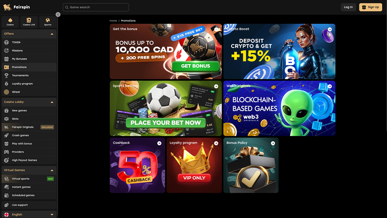Fairspin Casino — Promotions page