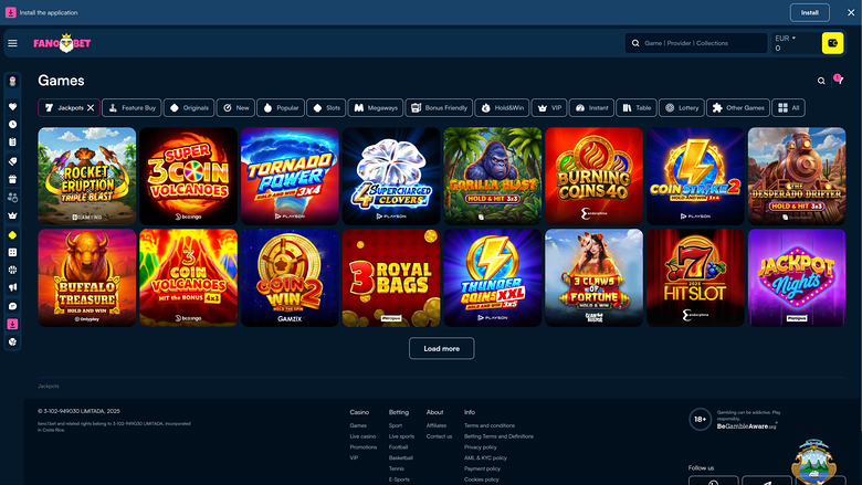 Fanobet Casino — Jackpot games