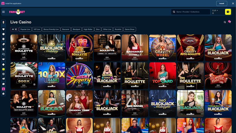 Fanobet Casino — Live dealer lobby
