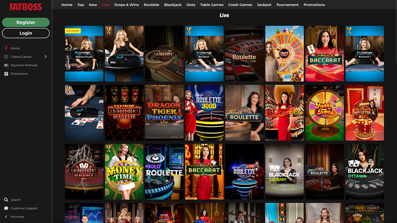 FatBoss Casino — Live dealer lobby