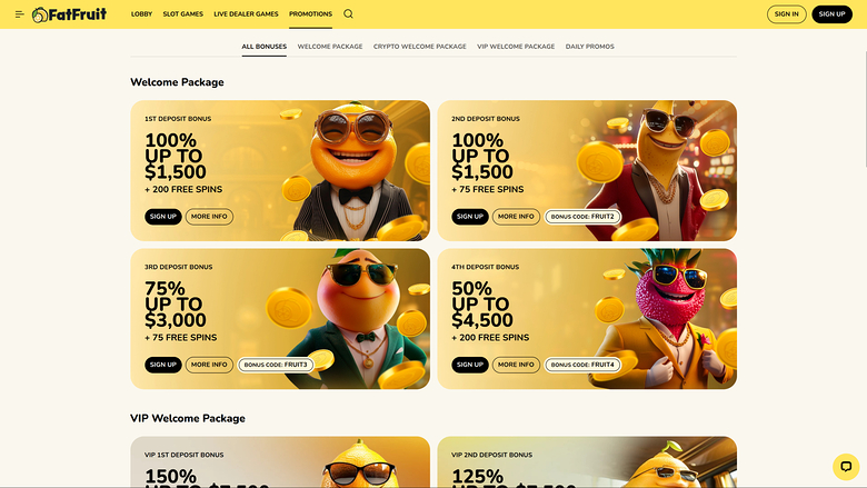 FatFruit Casino — Promotions page
