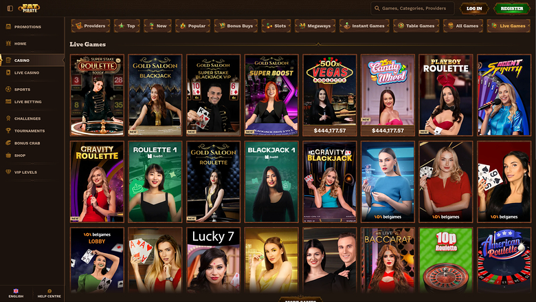 FatPirate Casino — Live dealer lobby