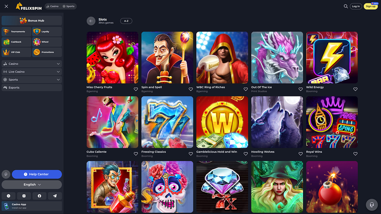 An online casino lobby screen showing a grid of game tiles under a 'Stores' heading with a left sidebar menu.