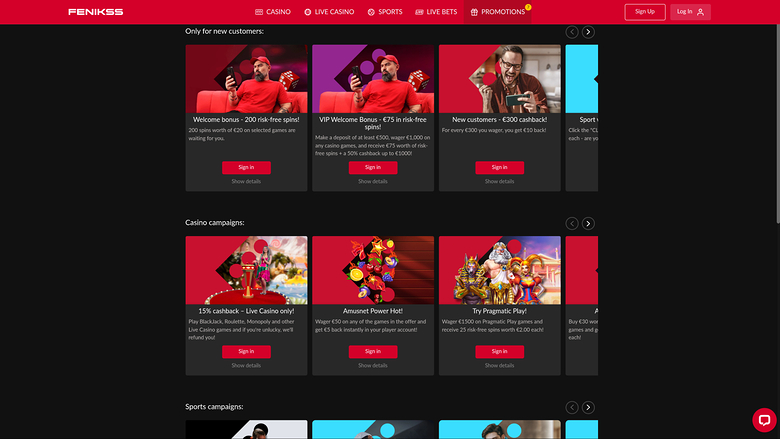 Fenikss Casino — Promotions page