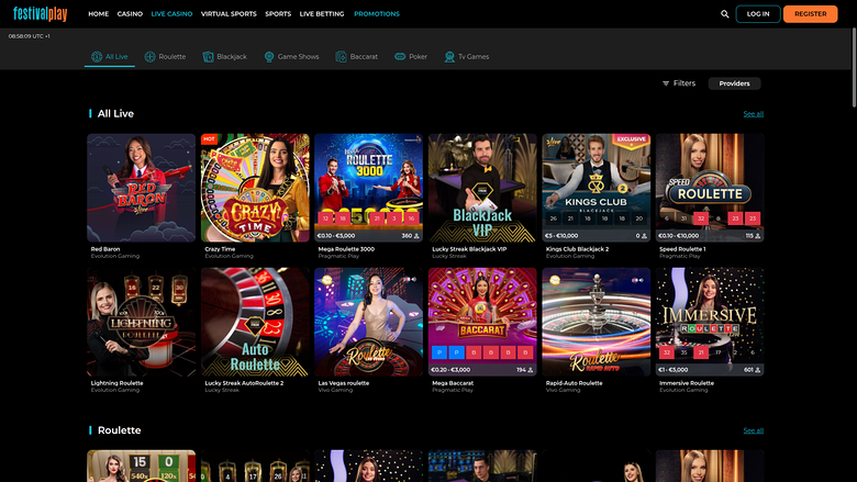 Festival Play Casino — Live dealer lobby