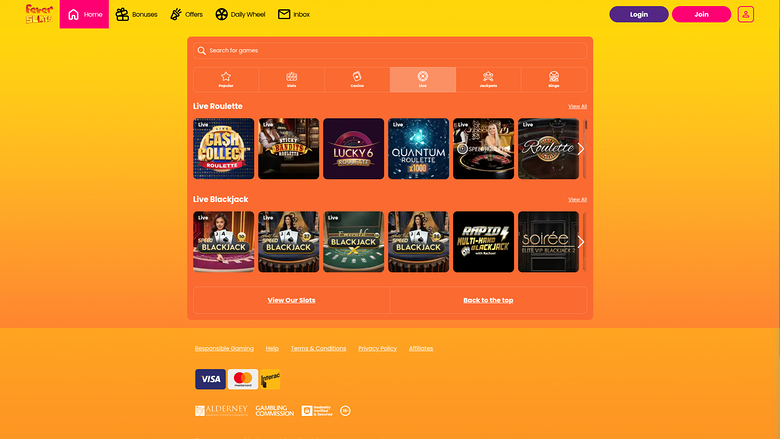 Fever Slots Casino — Live dealer lobby
