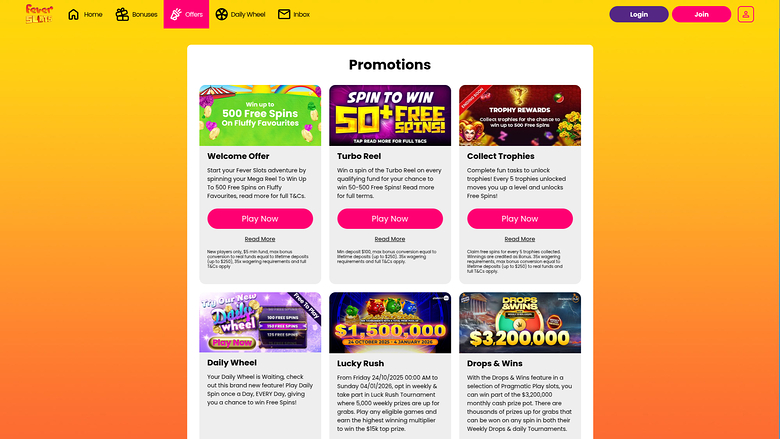 Fever Slots Casino — Promotions page