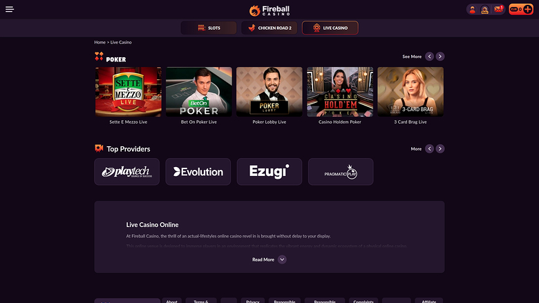 Fireball Casino — Live dealer lobby