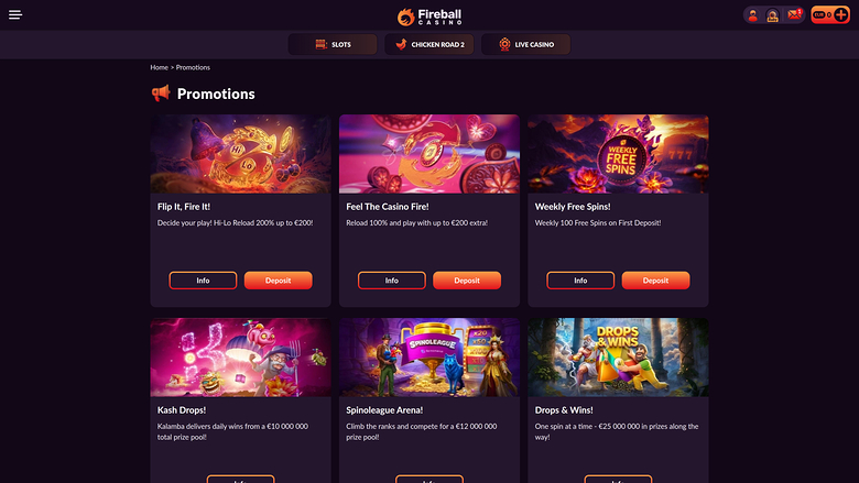 Fireball Casino — Promotions page