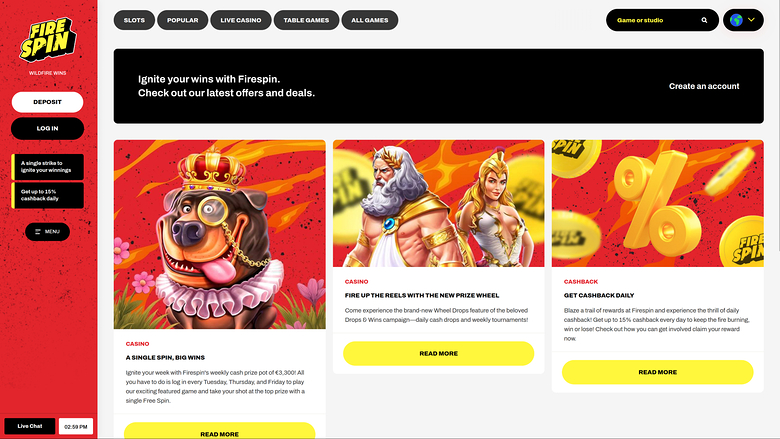 Firespin Casino — Promotions page
