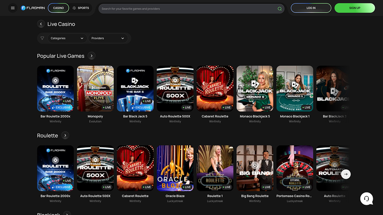 Flagman Casino — Live dealer lobby