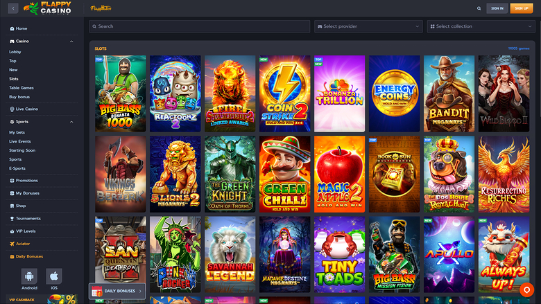 Flappy Casino — Games lobby