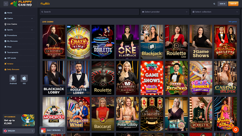 Flappy Casino — Live dealer lobby