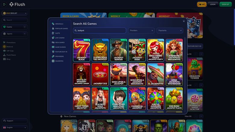 Flush — Jackpot games