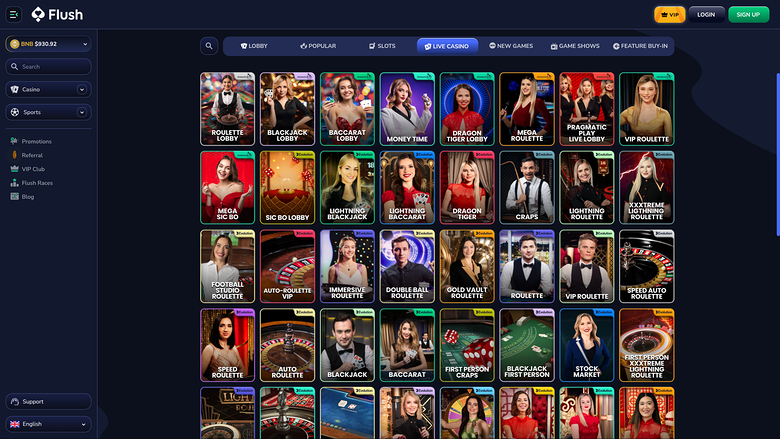 Flush — Live dealer lobby