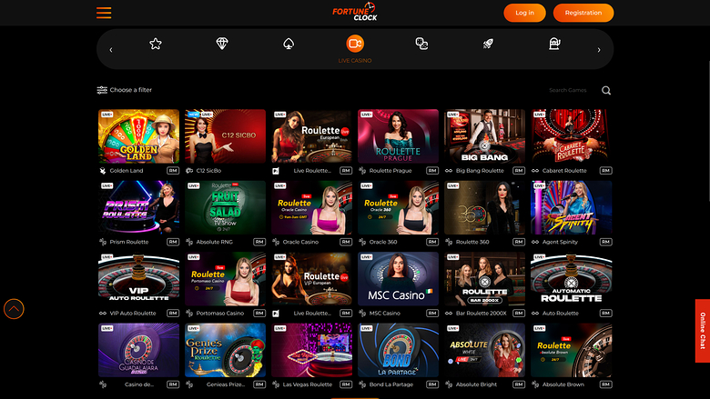 Fortune Clock Casino — Live dealer lobby