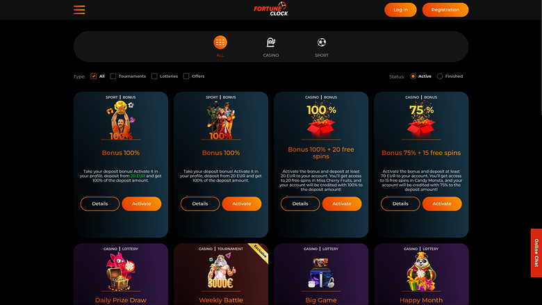 Fortune Clock Casino — Promotions page