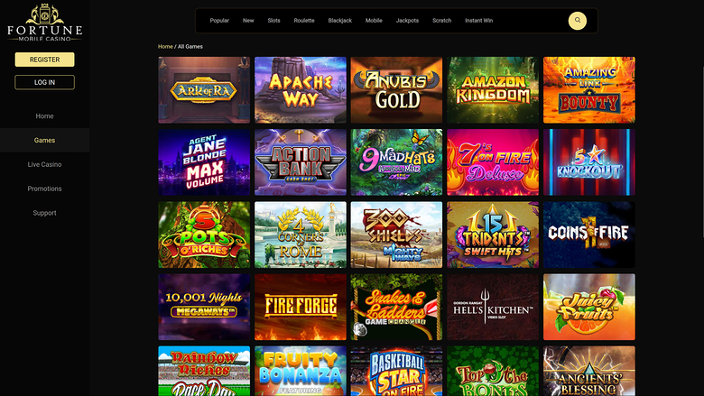 Fortune Mobile Casino — Games lobby on mobile