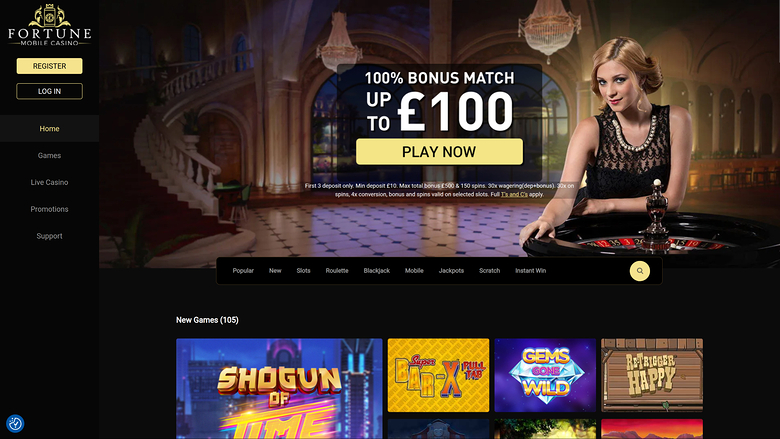 Fortune Mobile Casino — Homepage on mobile
