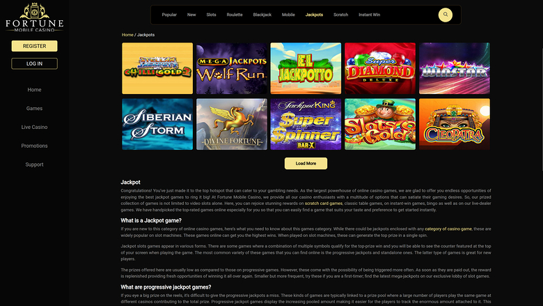 Fortune Mobile Casino — Jackpot games on mobile