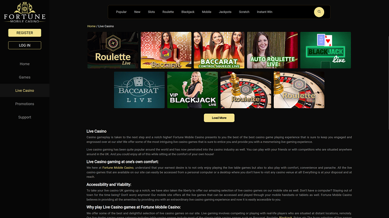 Fortune Mobile Casino — Live dealer lobby on mobile