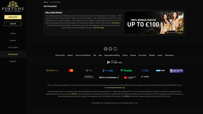 Fortune Mobile Casino — Promotions page on mobile